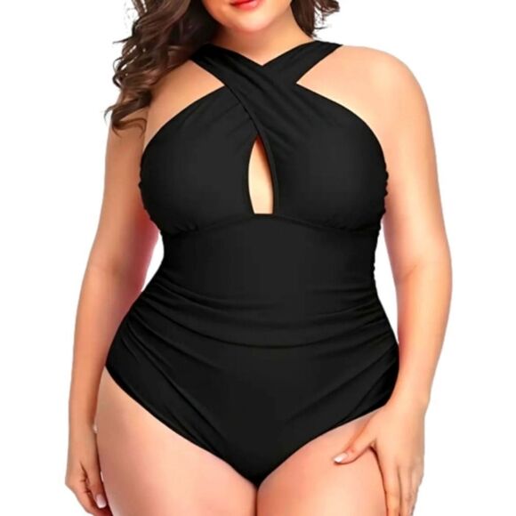Ladies plus size Criss Cross Neck Cut Out One Piece Swimsuit sz 2X - Picture 1 of 6